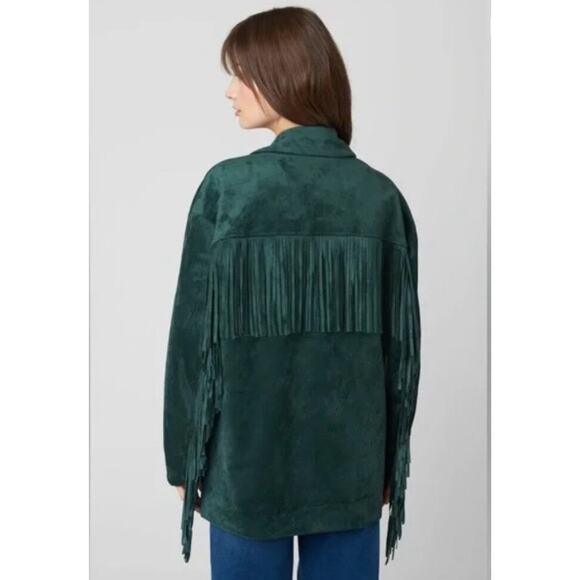 Blank NYC Faux Suede Fringe 'Deep Dive' Green Blazer Jacket Size Medium - Picture 3 of 8